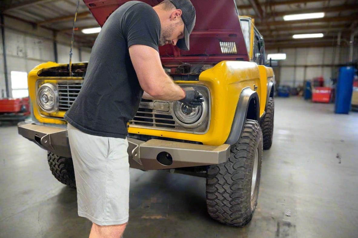 Ford Bronco with custom LED headlights - before and after upgrade