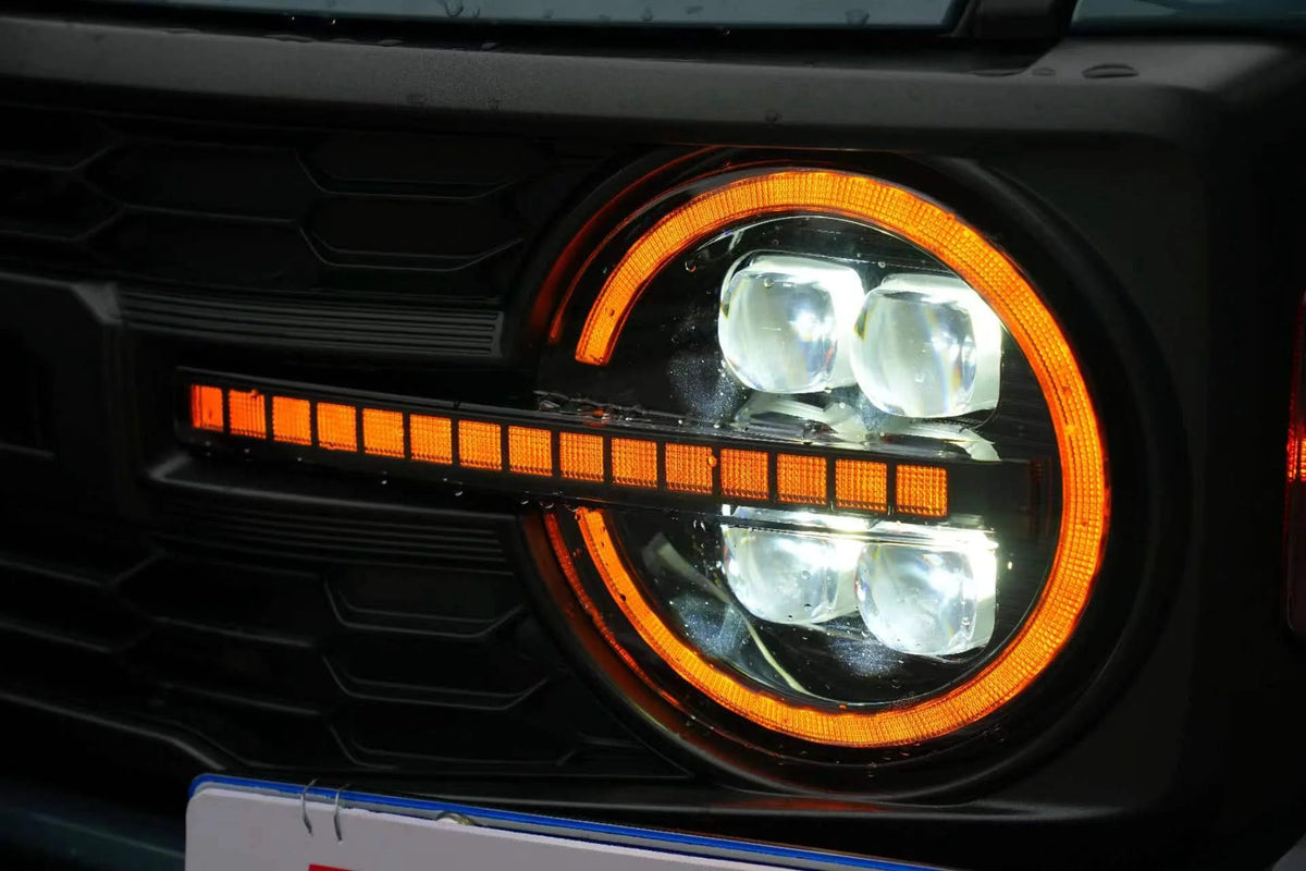 21 - 25 Ford Bronco Archaic LED Projector Headlights with White &amp; Amber DRL - HIDprojectors