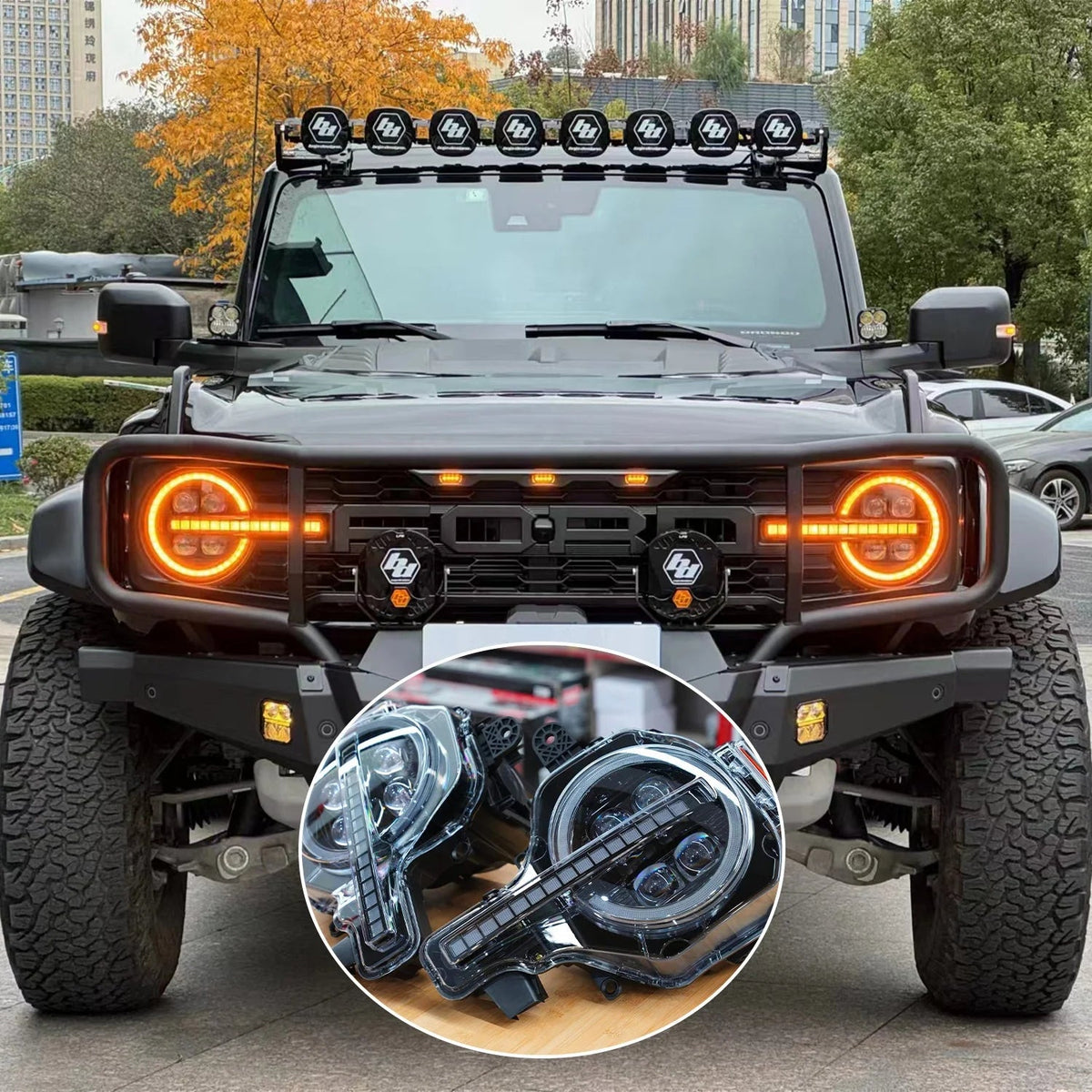 21 - 25 Ford Bronco Archaic LED Projector Headlights with White &amp; Amber DRL - HIDprojectors