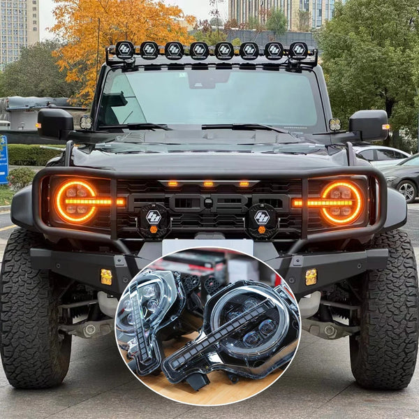 Ford Bronco LED Projector Headlights Amber Black - HIDprojectors