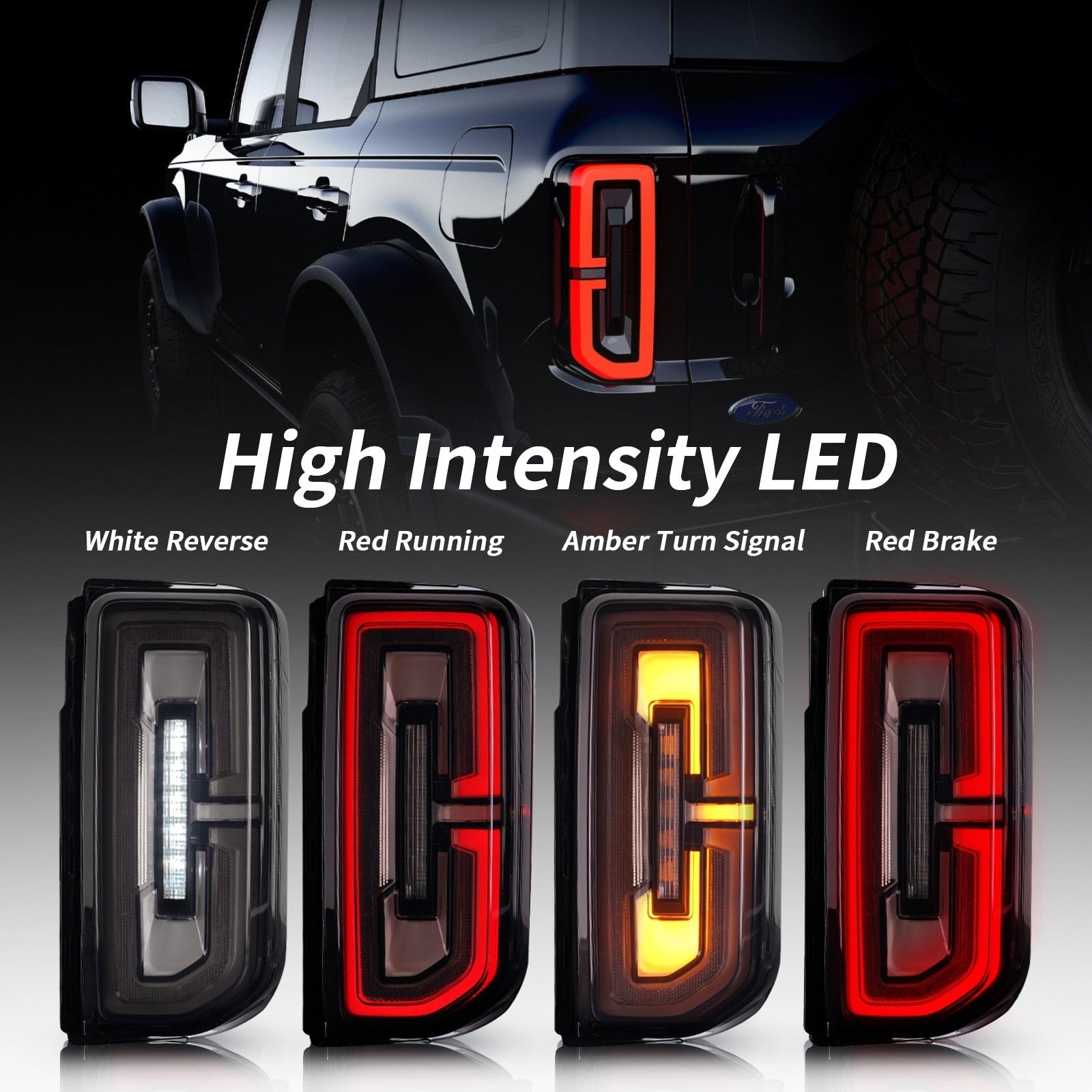 21 - 25 Ford Bronco Smoked LED Tail Lights - HIDprojectors