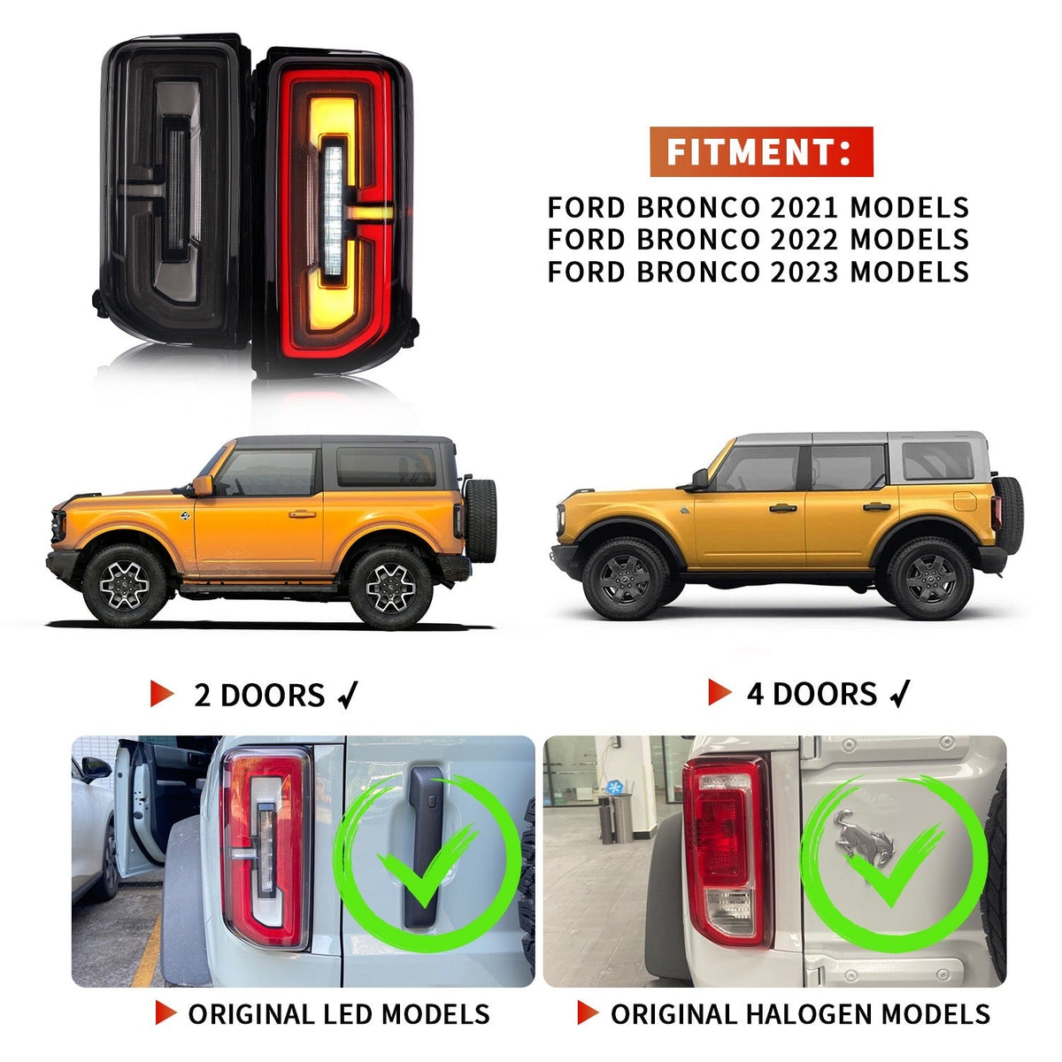21 - 25 Ford Bronco Smoked LED Tail Lights - HIDprojectors
