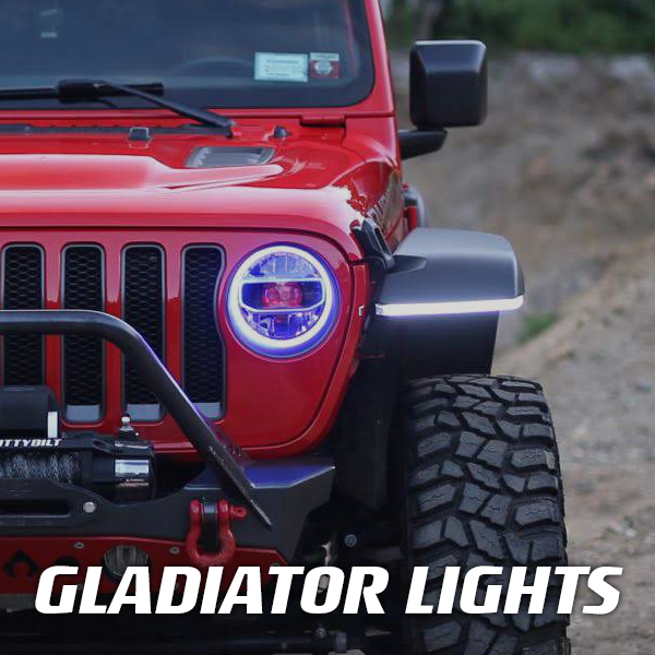 Jeep Gladiator menu image - custom LED headlight upgrades available
