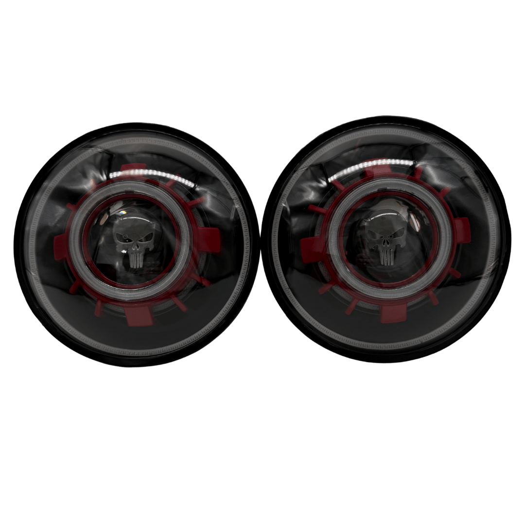 Clearance custom Red and Black Punisher Halo headlights! 7&quot; - HIDprojectors