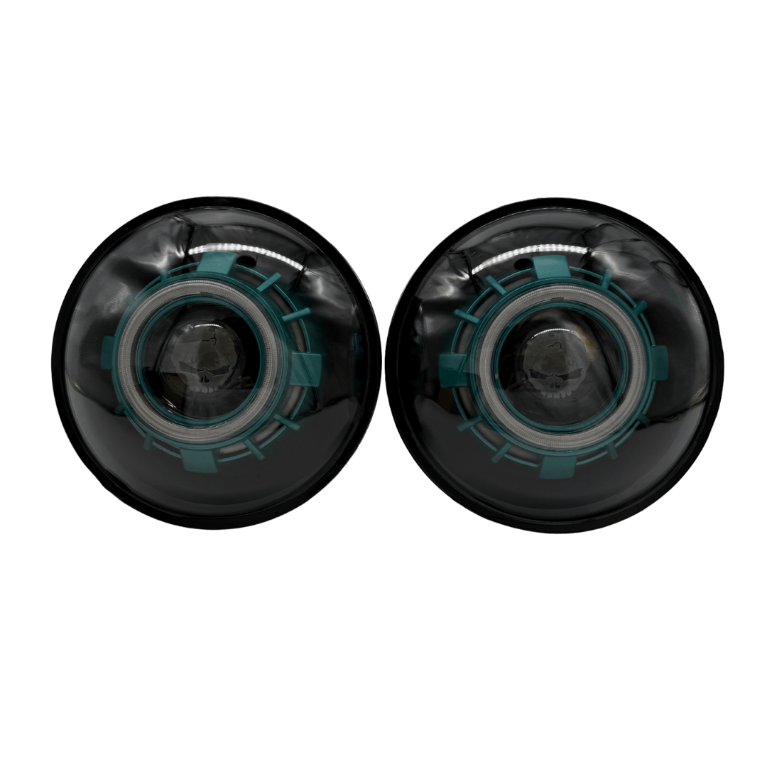 Clearance custom teal Skull headlights! 7&quot; - HIDprojectors