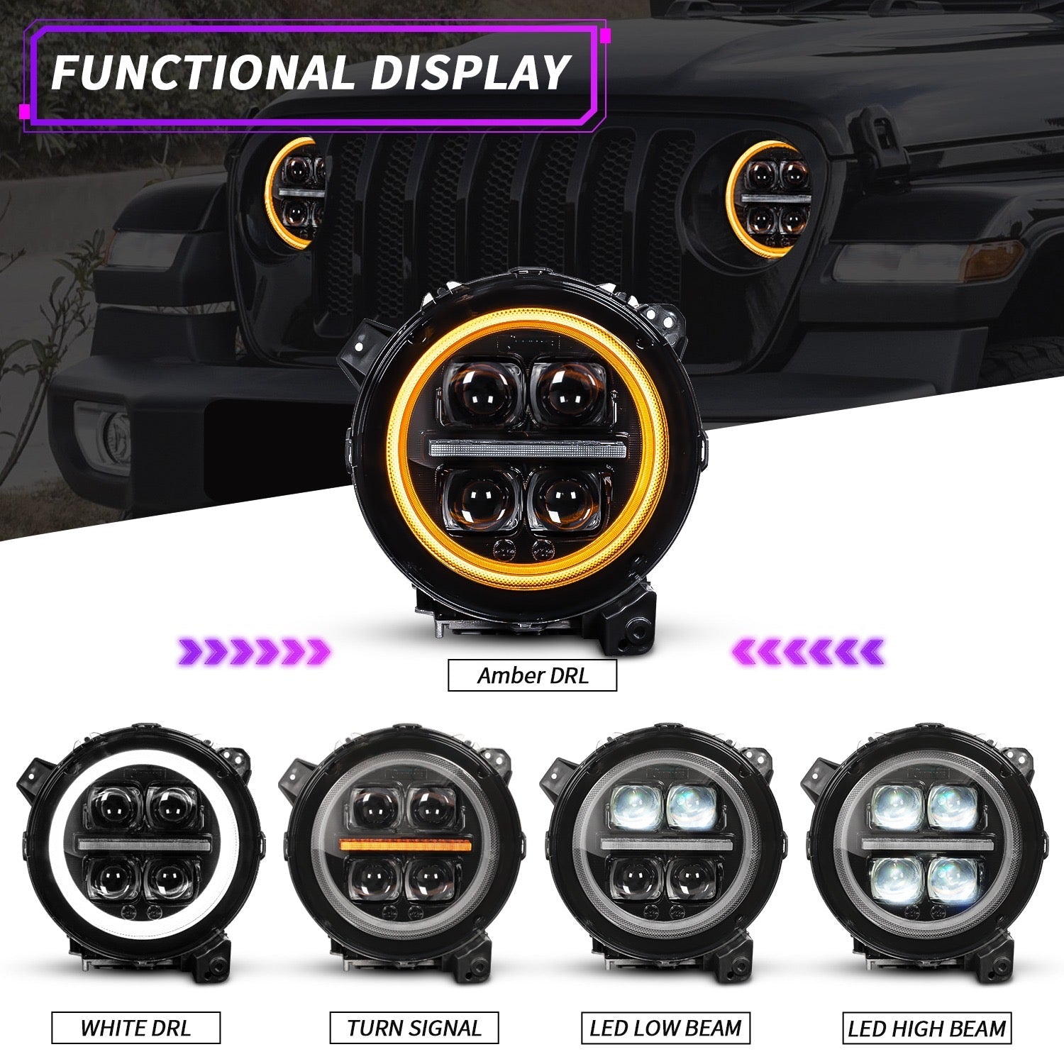 AUTOFREE LED Turn Signal Light Assembly For Jeep Wrangler JL 2018-2025 & Gladiator JT 2020-2025 - Chrome Housing, Clear Lens