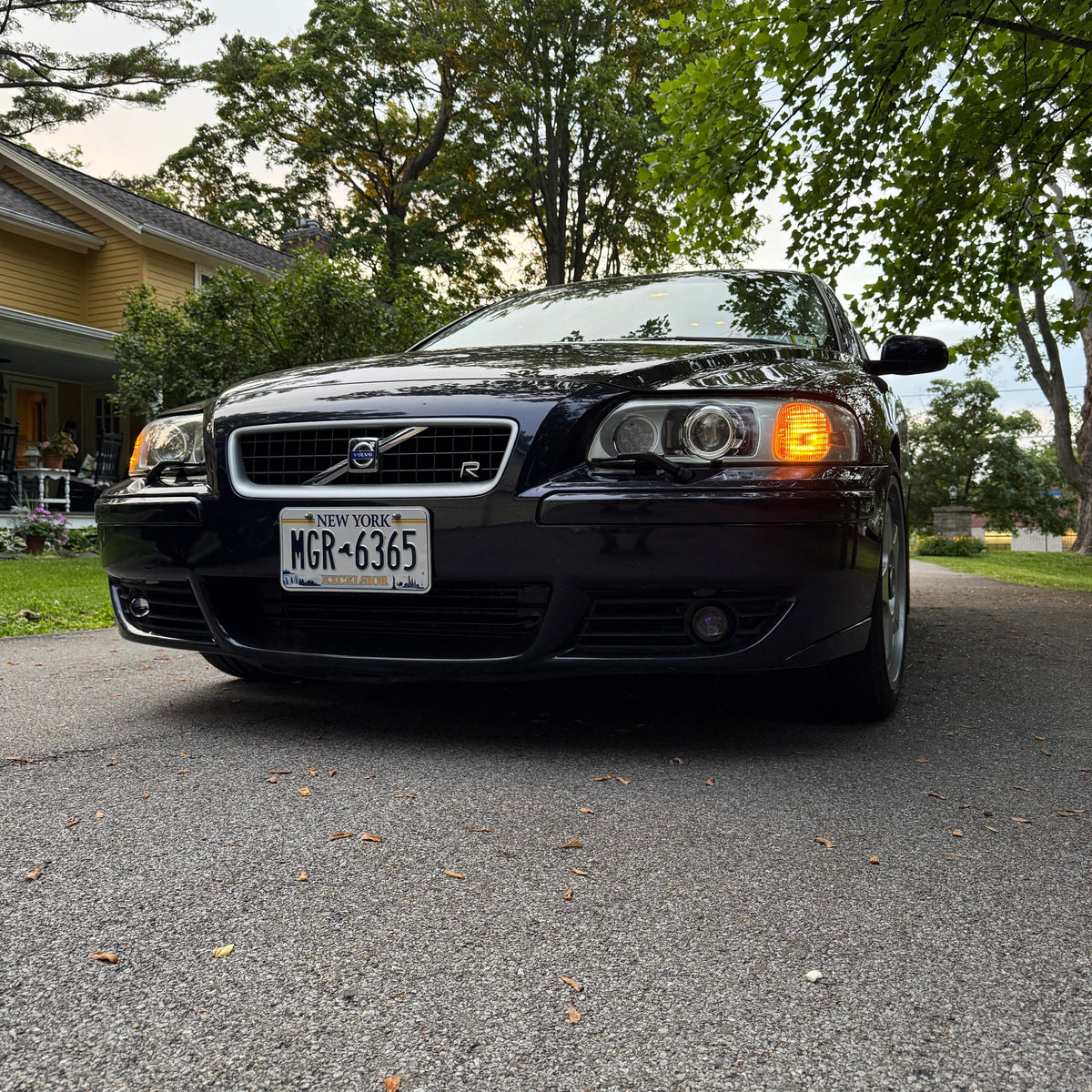 Tri-color LED fog lights installed in a Volvo V70R with lights off