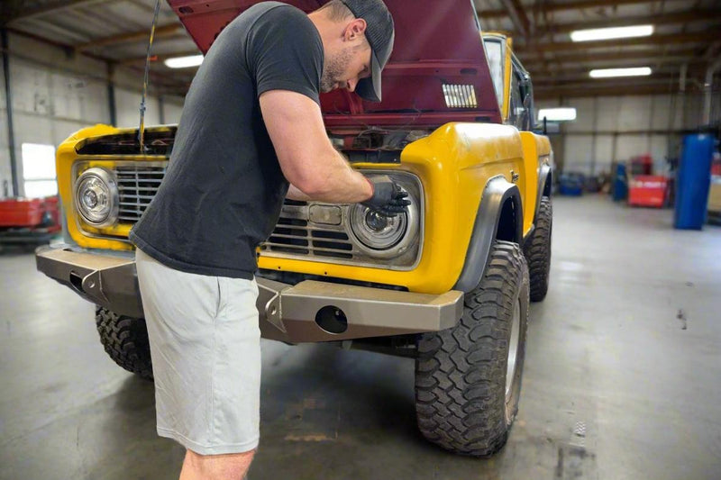 Ford Bronco with custom LED headlights - before and after upgrade
