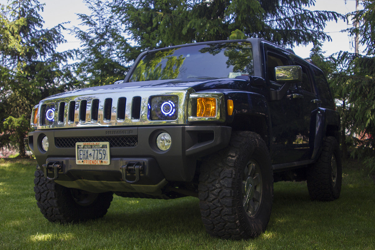 Navy blue H3 Hummer with  Hummer H3 Aftermarket Projector Headlights 