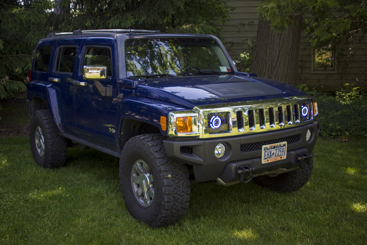 Blue Hummer H3 Headlights With Monster Shrouds