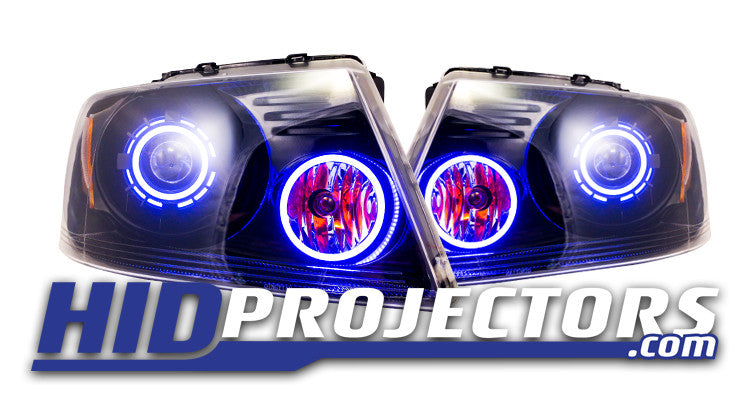 Ford F150 Blue Projector Retrofit with Monster Shrouds